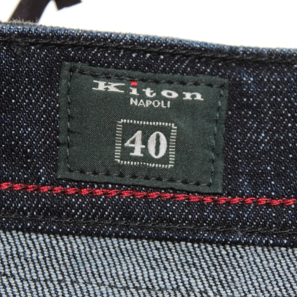 Kiton NWT Jeans Size 40 US Slim In Solid Dark Blue Cotton Blend Denim